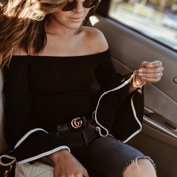 Black Off the Shoulder Bell Sleeve Top - Picture 3 of 3